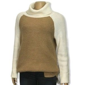 Vintage ST Johns Bay Sweater cowl neck Ribbed Color Block beige Ivory size M